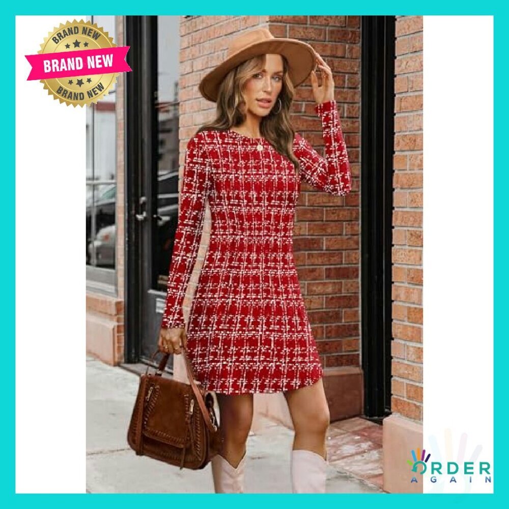 Long Sleeve Ribbed Knit Sweater Dress Bodycon A-Line Chic Fall - Picture 4 of 8